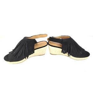 Comfortview Diane Espadrille Sandals Heels Wedge Fringe Black Women Size 9M